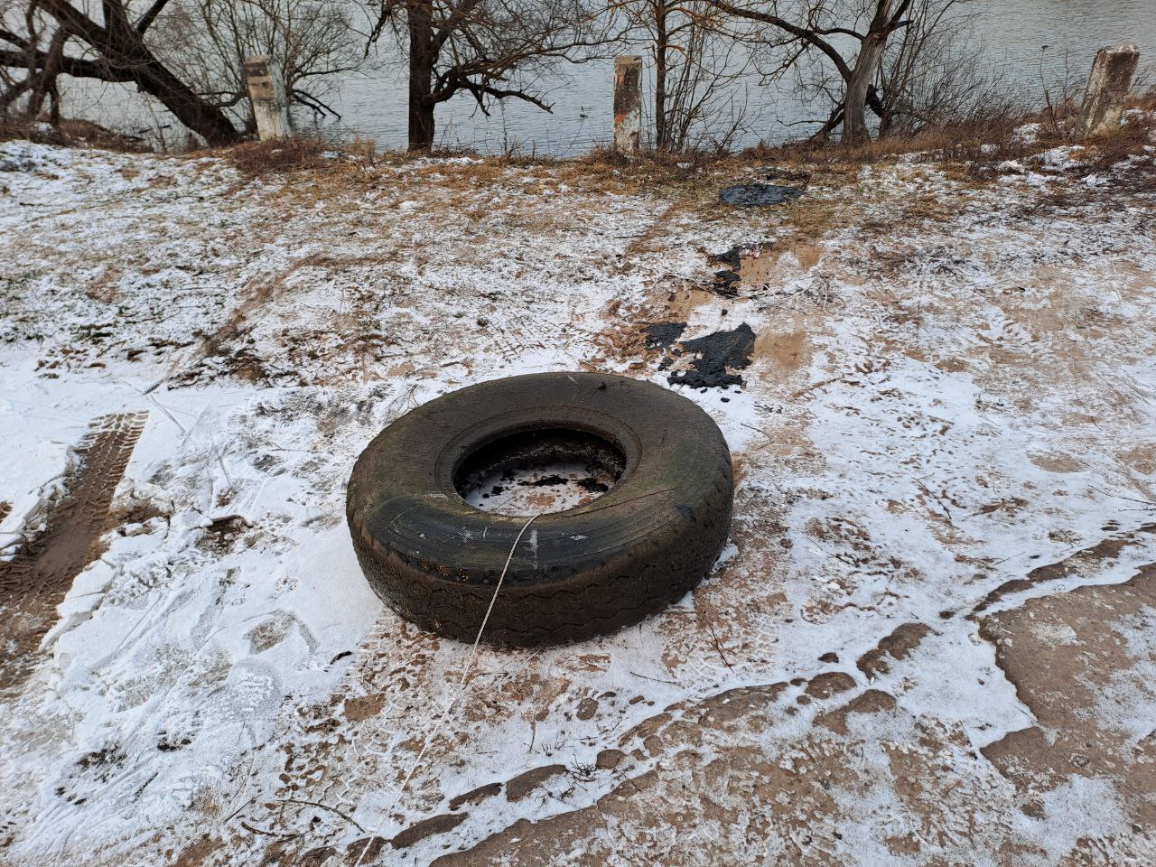 Московские «ЗЕЛЁНЫЕ» достали грузовую покрышку из подмосковной реки